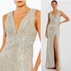 Mac Duggal Gold Sequin Maxi Dress